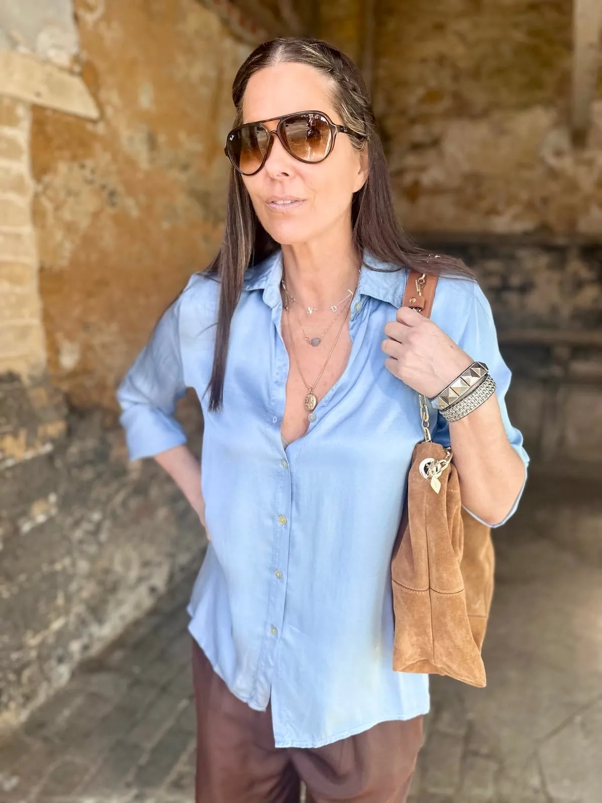 Ray Silk Blend Blouse - Powder Blue