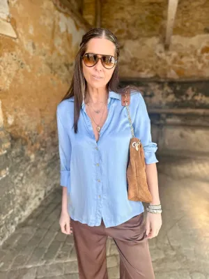 Ray Silk Blend Blouse - Powder Blue