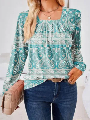 Saturday Delight Long Sleeve Square Neck Blouse