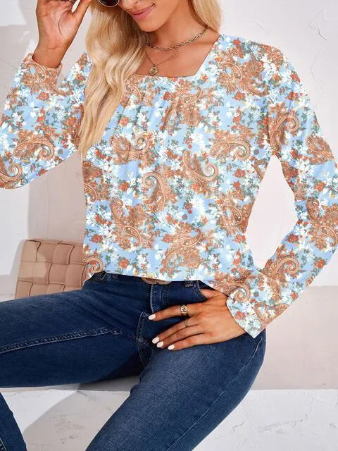 Saturday Delight Long Sleeve Square Neck Blouse