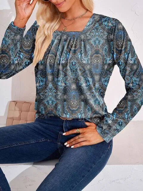 Saturday Delight Long Sleeve Square Neck Blouse