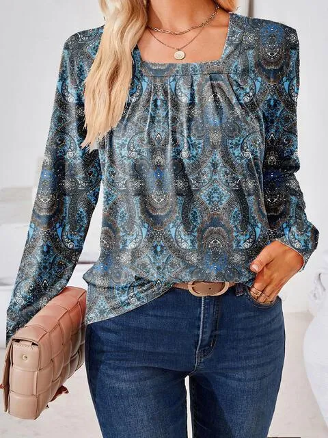 Saturday Delight Long Sleeve Square Neck Blouse