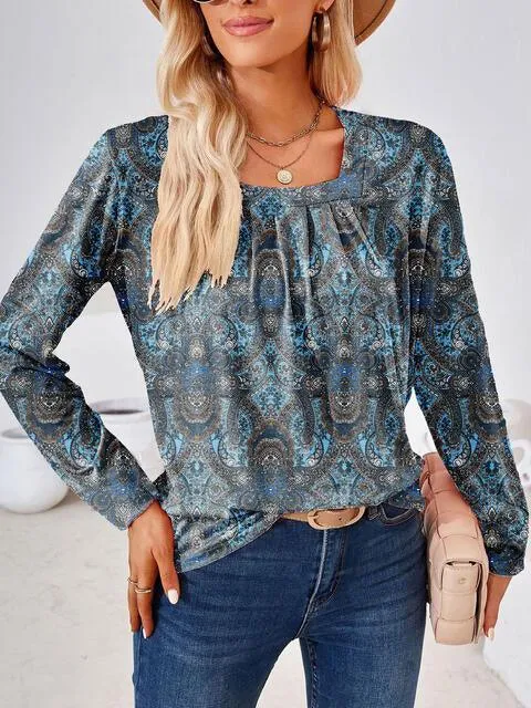 Saturday Delight Long Sleeve Square Neck Blouse
