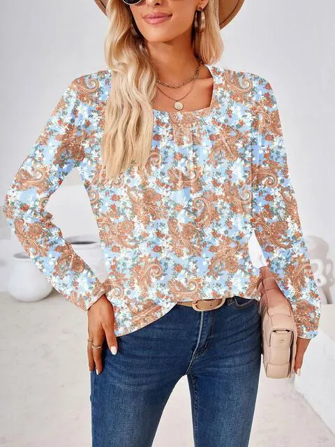 Saturday Delight Long Sleeve Square Neck Blouse