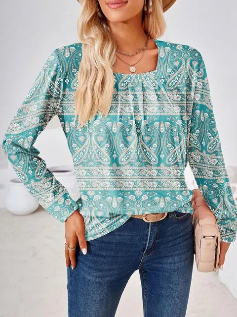 Saturday Delight Long Sleeve Square Neck Blouse