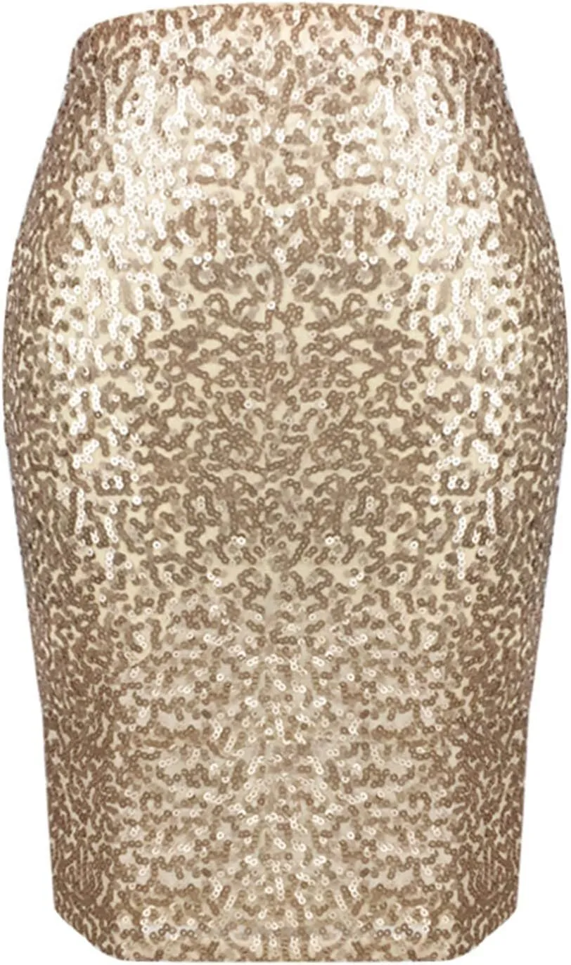 Sequin Skirt for Women, Sparkly Skirts, Sexy Glitter High Waisted Casual Midi Skirt Bodycon for Holiday/Party/Disco