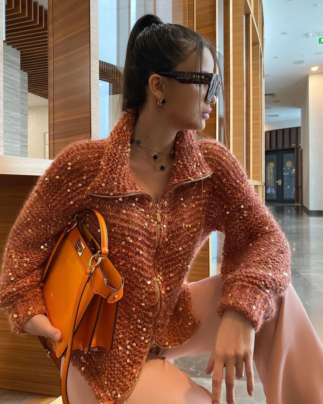 Sequined lazy style sweater jacket