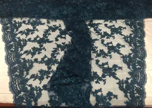 Slate Blue flower tiara design embroider and beaded on a mesh lace-prom-nightgown-decorations-dresses-Sold by the yard.