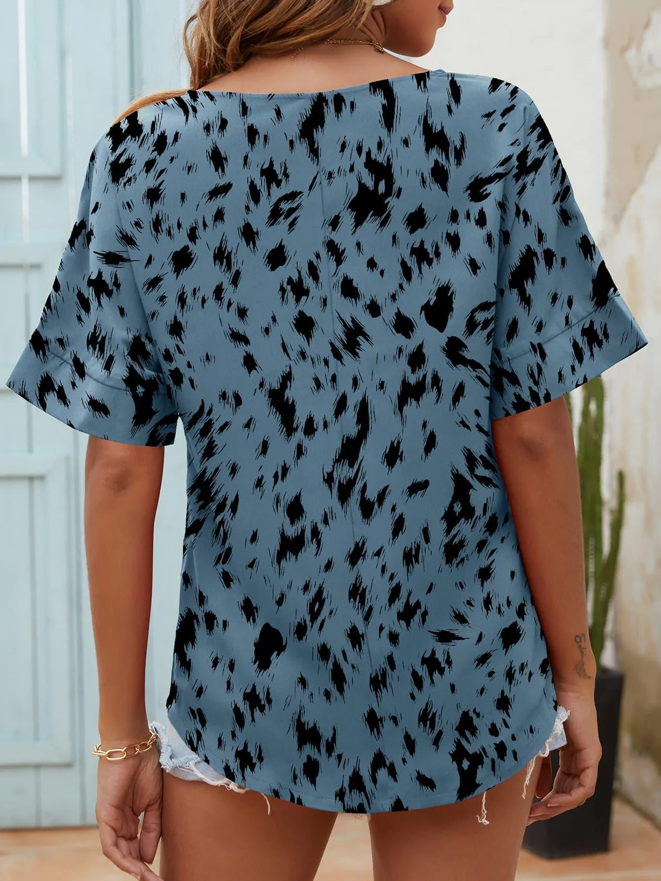 Splendid Sunday Notched Neck Half Sleeve Blouse
