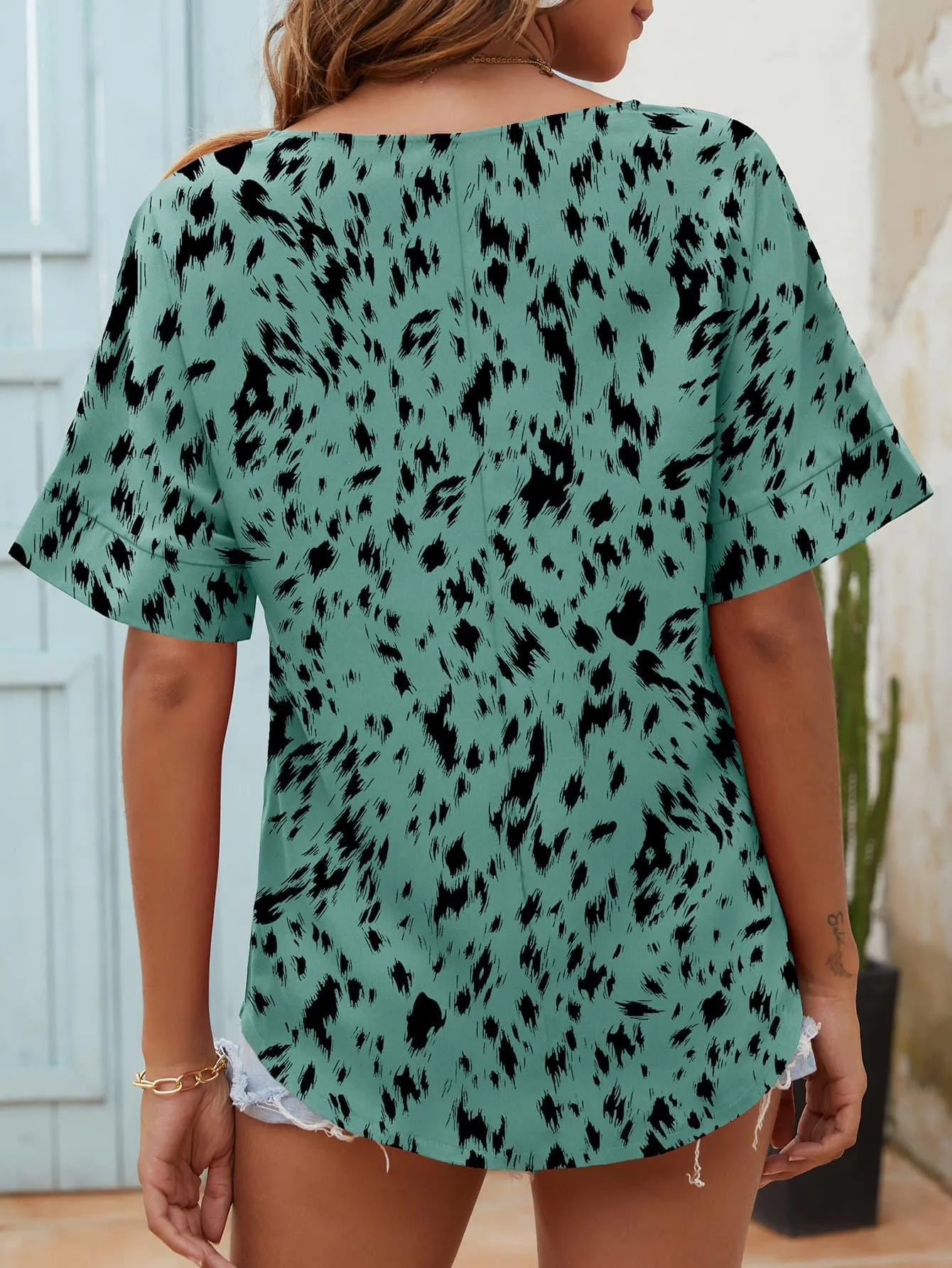 Splendid Sunday Notched Neck Half Sleeve Blouse
