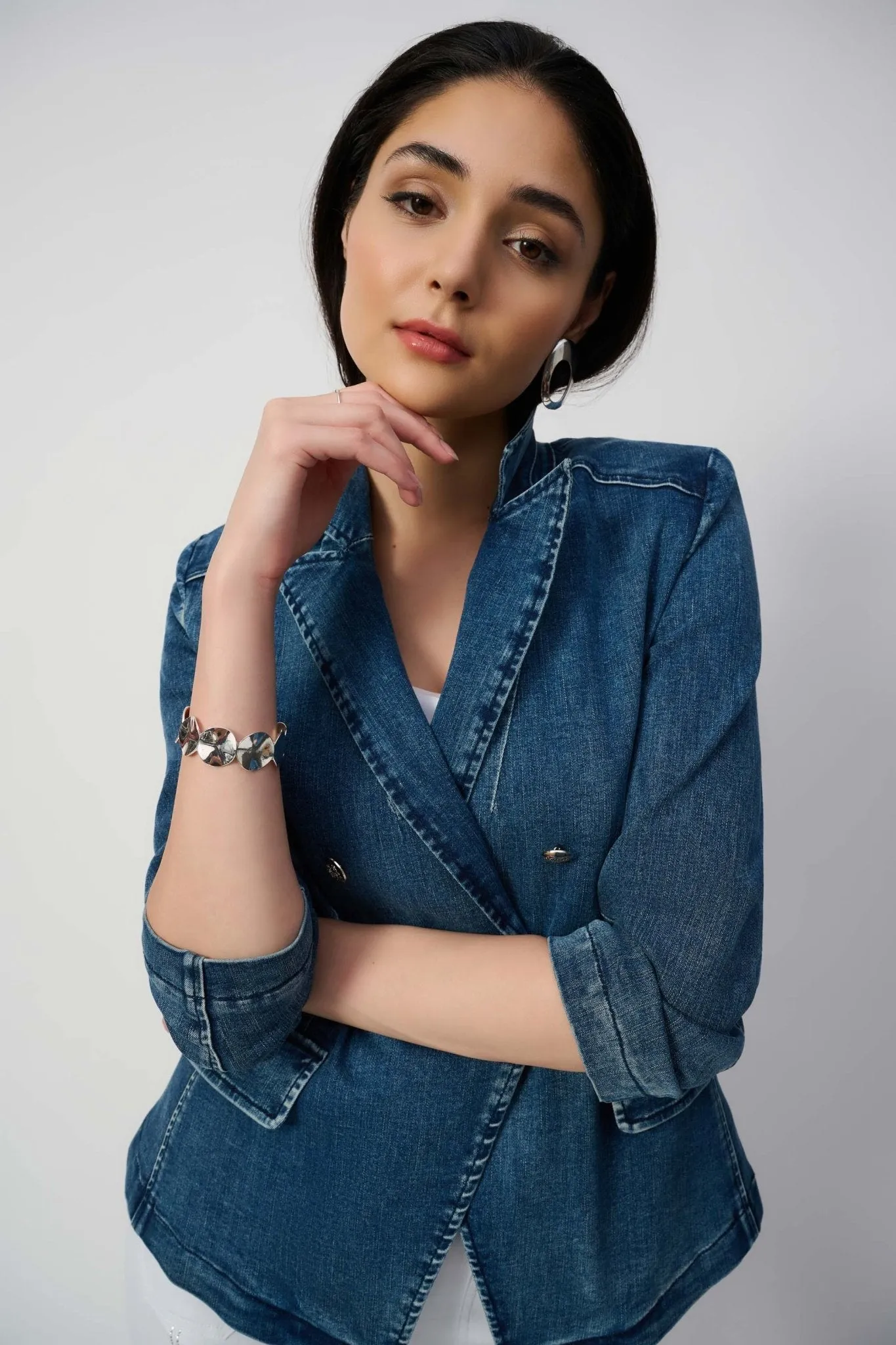 Stretch Denim Double-Breasted Blazer Style