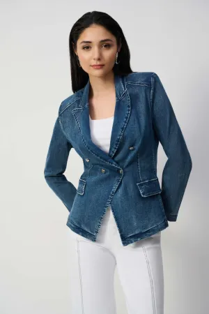 Stretch Denim Double-Breasted Blazer Style
