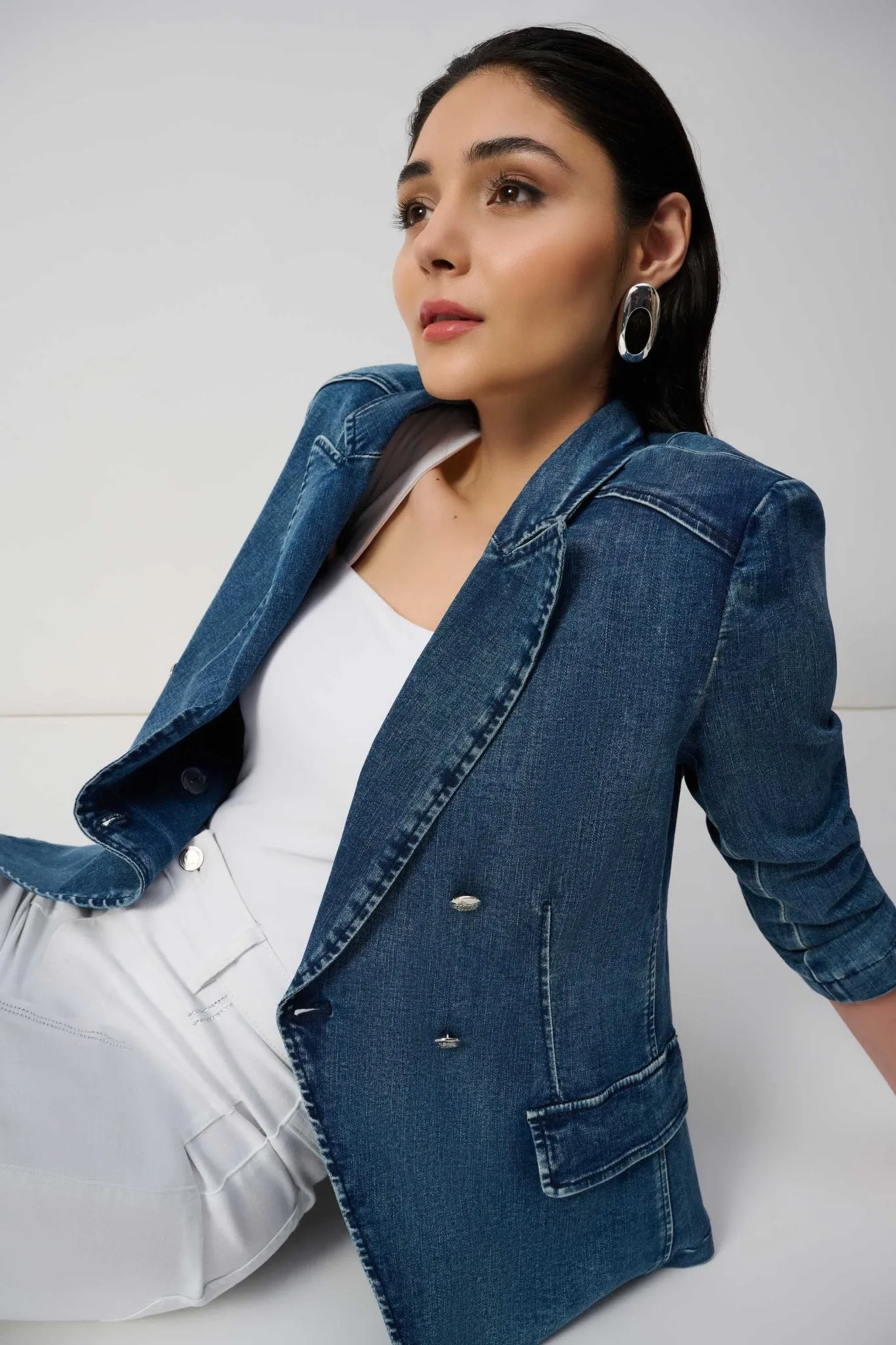 Stretch Denim Double-Breasted Blazer Style