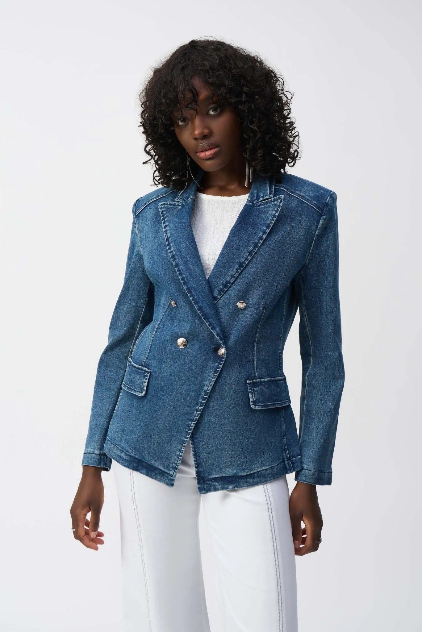 Stretch Denim Double-Breasted Blazer Style