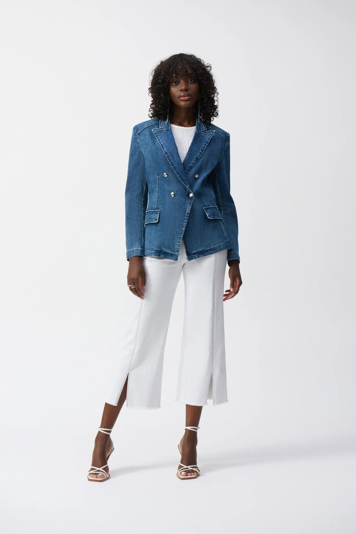 Stretch Denim Double-Breasted Blazer Style