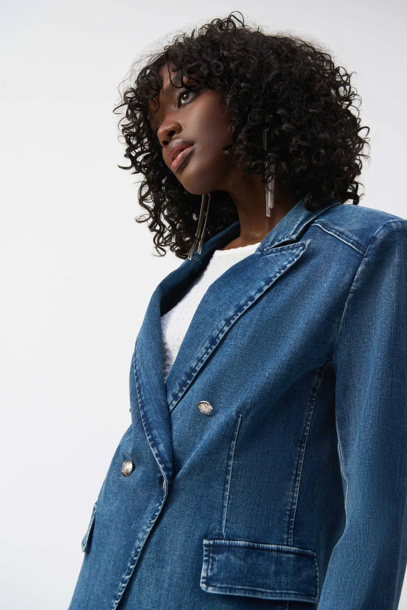 Stretch Denim Double-Breasted Blazer Style