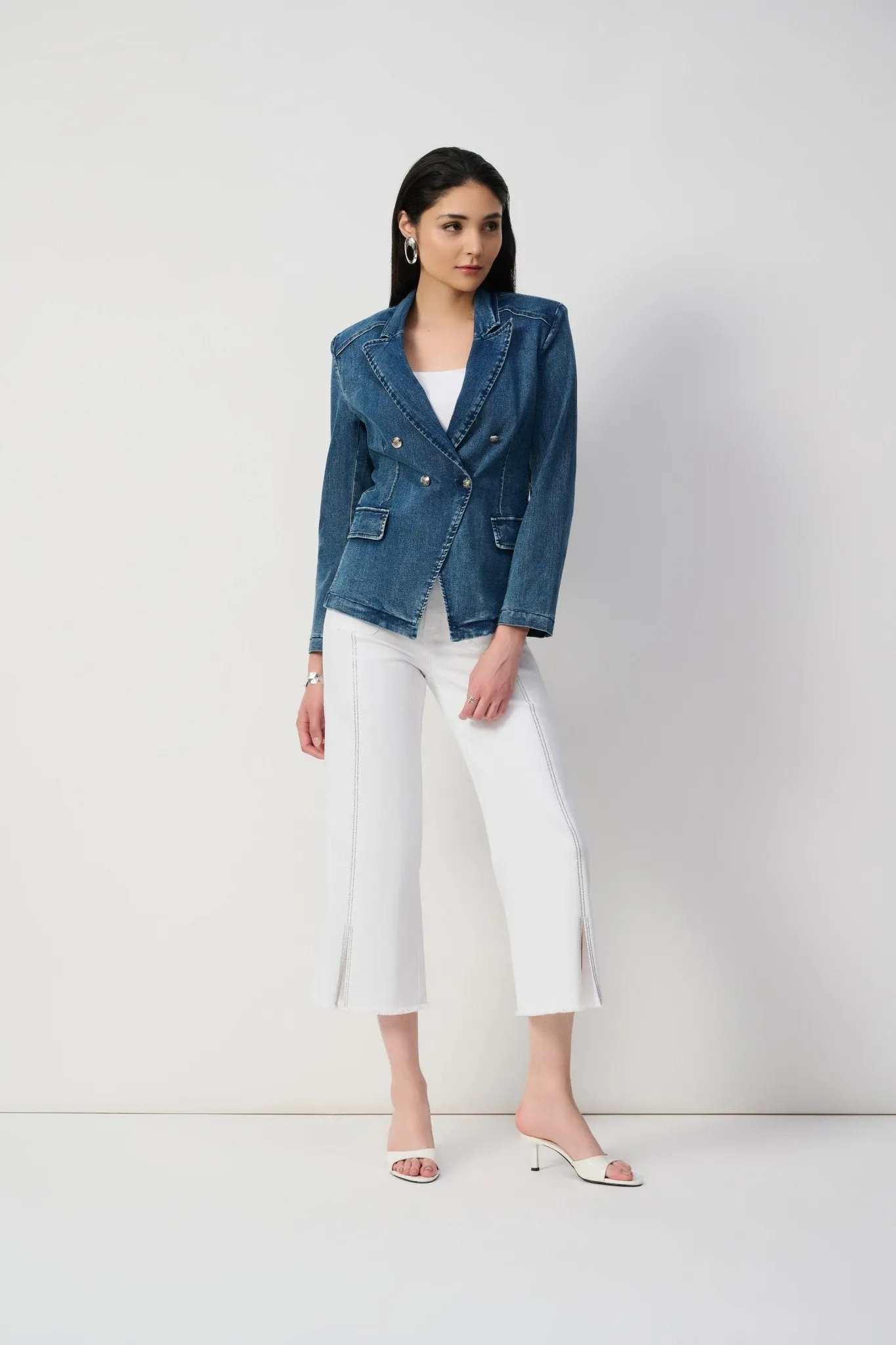 Stretch Denim Double-Breasted Blazer Style