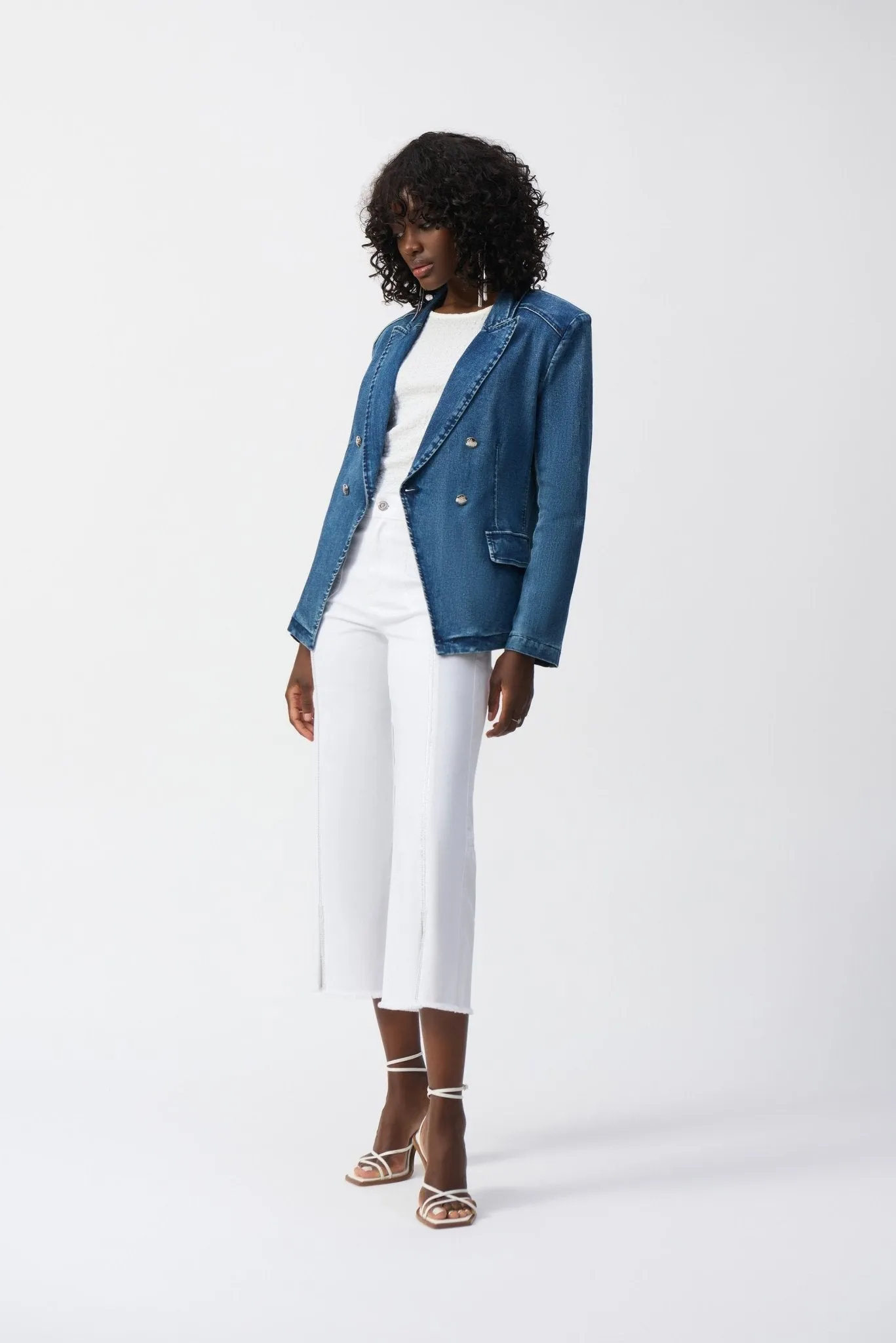 Stretch Denim Double-Breasted Blazer Style