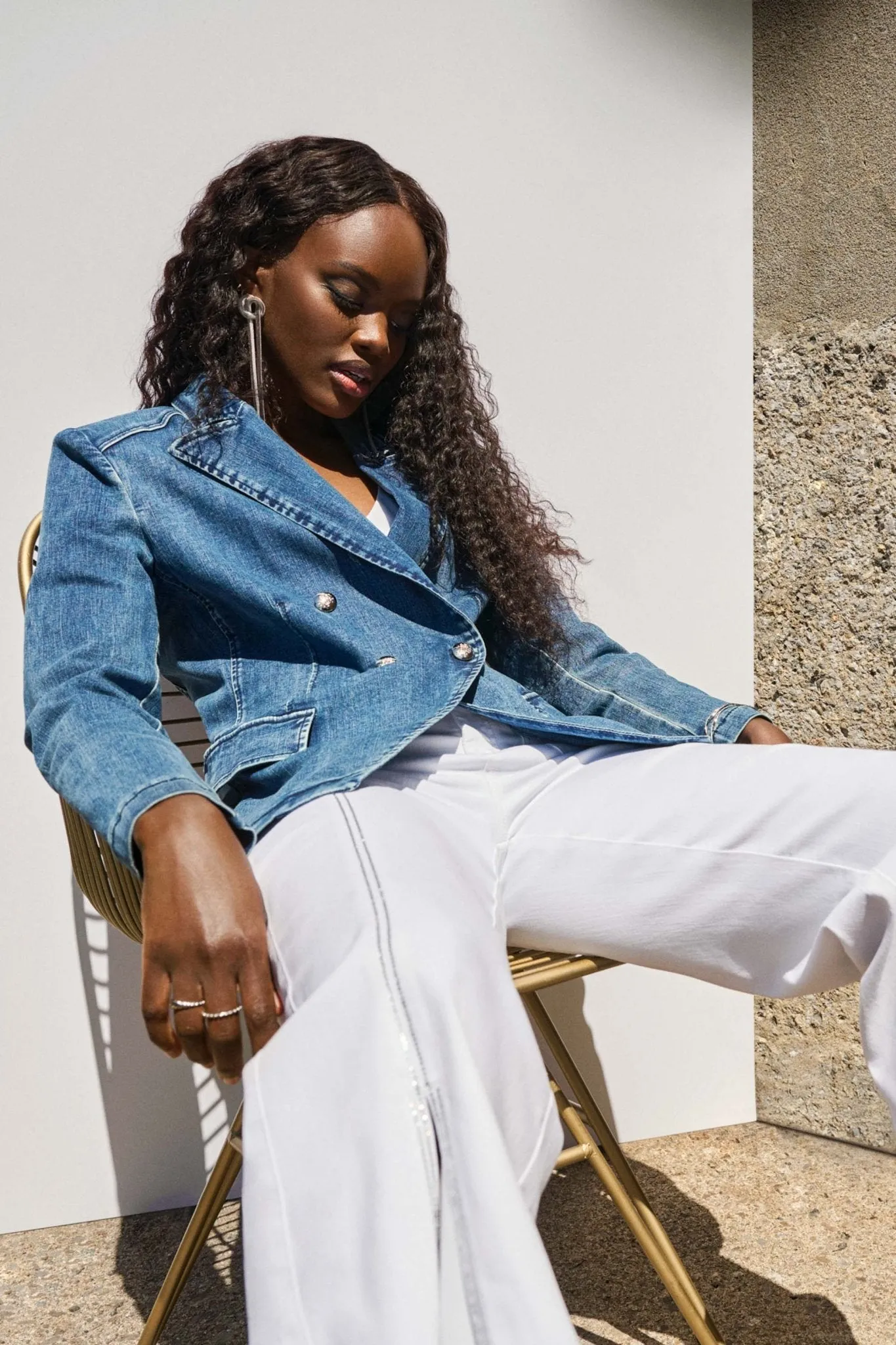 Stretch Denim Double-Breasted Blazer Style