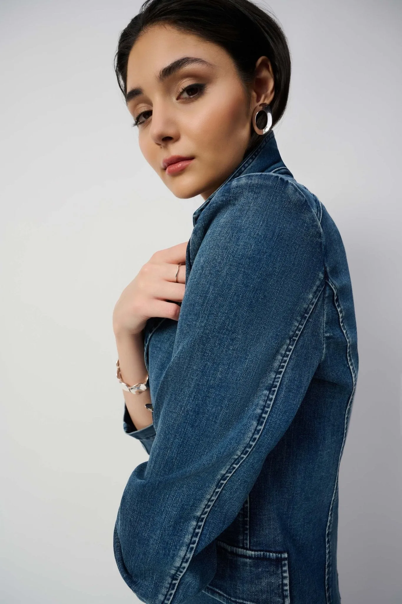 Stretch Denim Double-Breasted Blazer Style