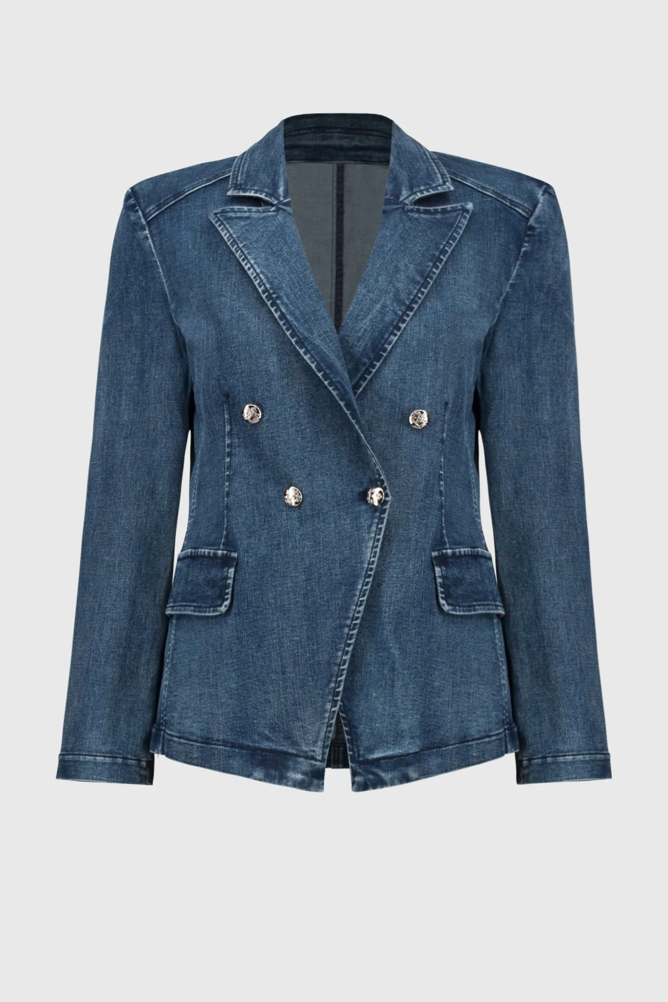 Stretch Denim Double-Breasted Blazer Style