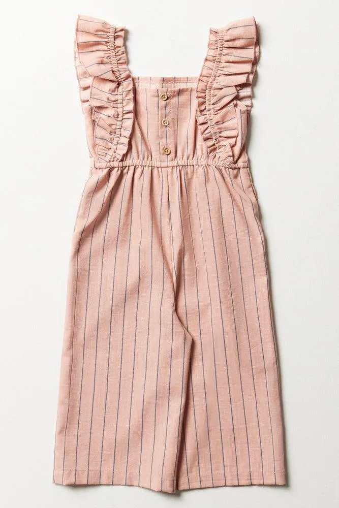Stripe Frill Jumpsuit Pink