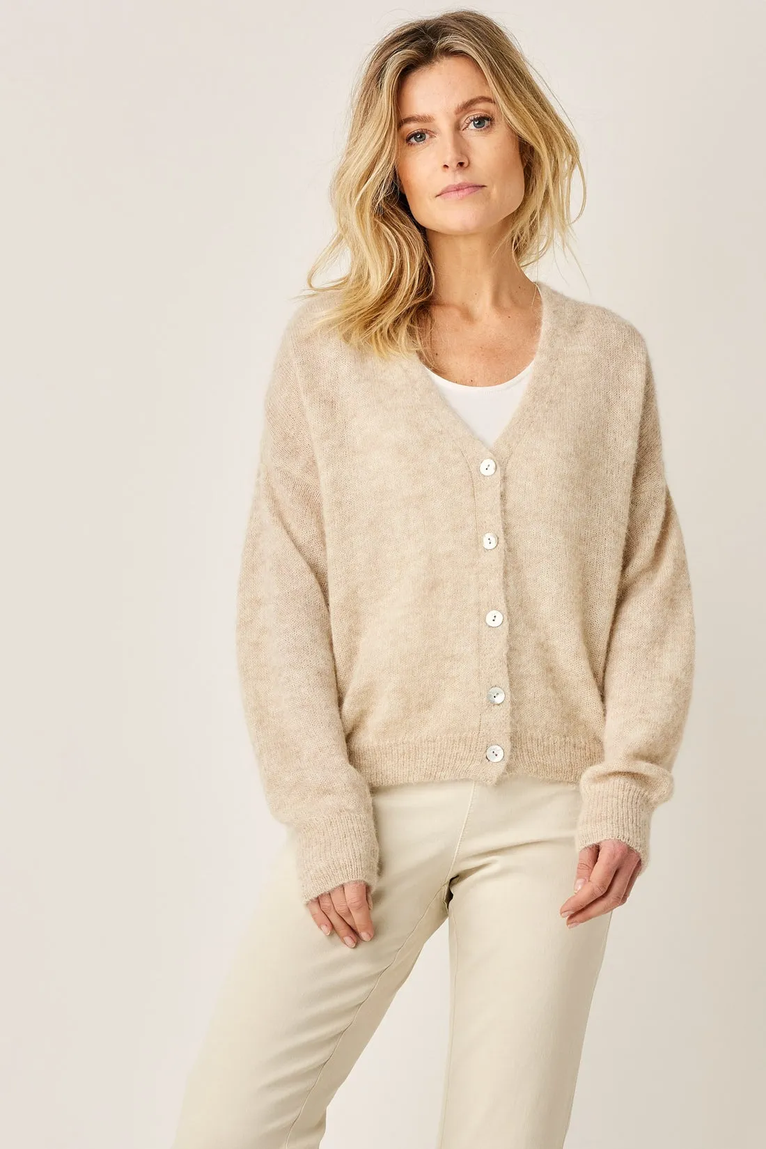 Summum Kit Beige Oversized Light Alpaca Knit Cardigan