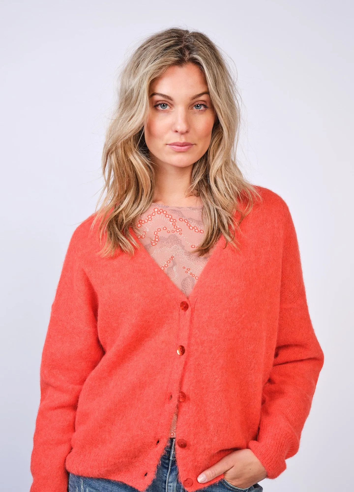 Summum Mandarin Feather Light Alpaca Knit Cardigan