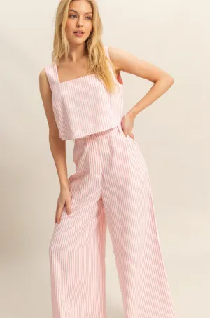 Textured Pink Stripe Top And Pants Set