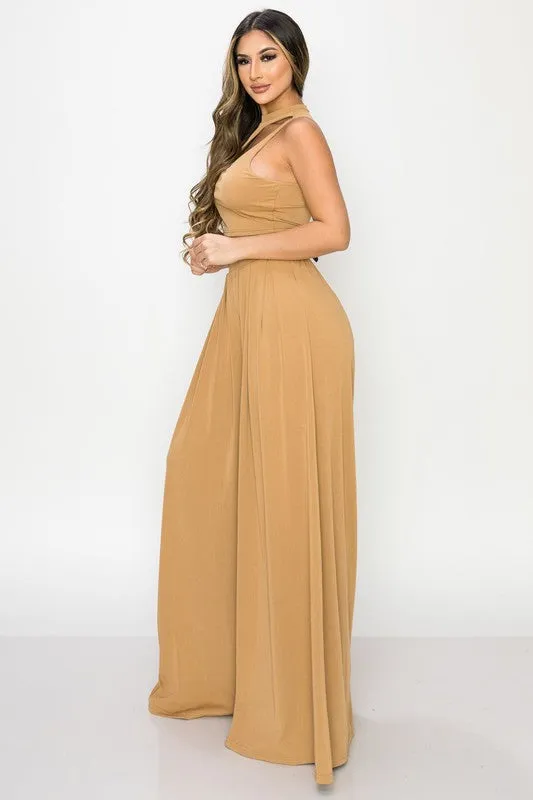 TRENDY BASICS CUT-OUT MOCK NECK TOP AND PANTS SET