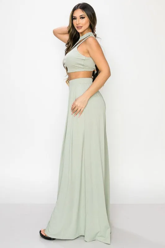 TRENDY BASICS CUT-OUT MOCK NECK TOP AND PANTS SET