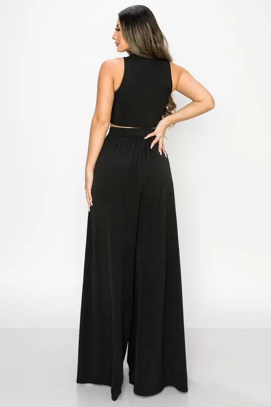TRENDY BASICS CUT-OUT MOCK NECK TOP AND PANTS SET