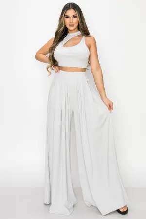 TRENDY BASICS CUT-OUT MOCK NECK TOP AND PANTS SET