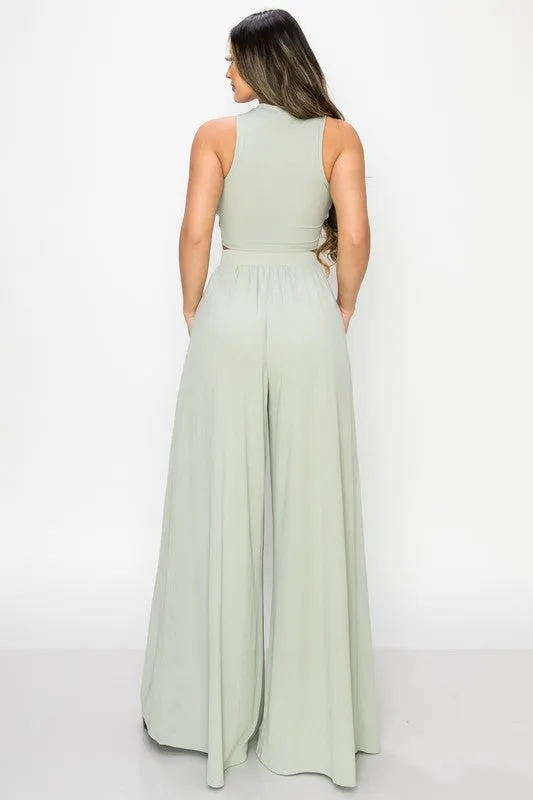 TRENDY BASICS CUT-OUT MOCK NECK TOP AND PANTS SET