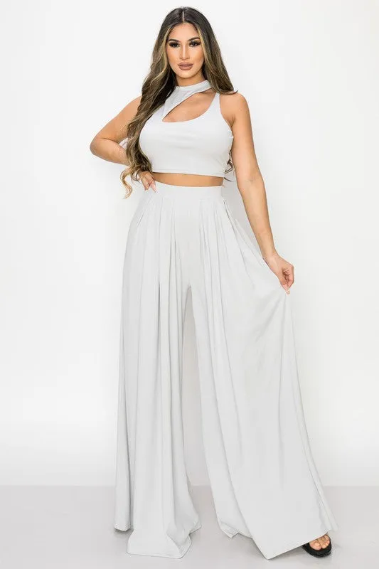 TRENDY BASICS CUT-OUT MOCK NECK TOP AND PANTS SET