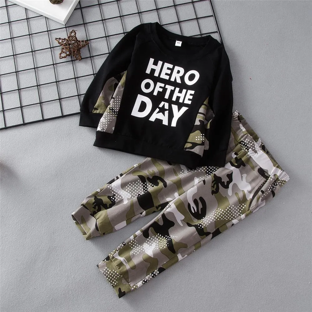 Unisex Hero Of The Day Camo Printed Tracksuit Trendy Kids Wholesale Clothing
