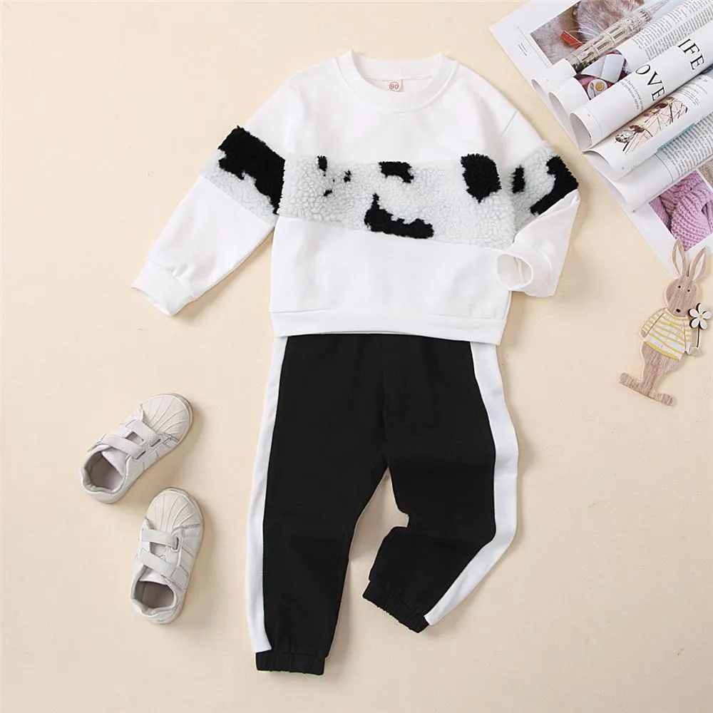 Unisex Long Sleeve Furry Crew Neck Top & Pants Trendy Kids Wholesale Clothing