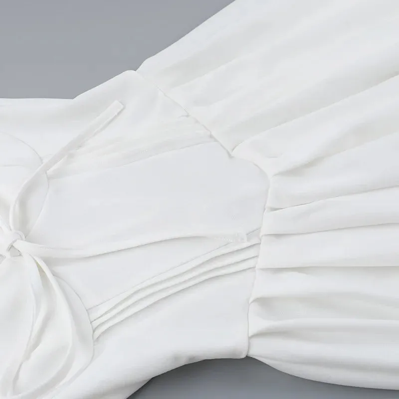 White V-neck Puff Sleeve Corset Mini Dress