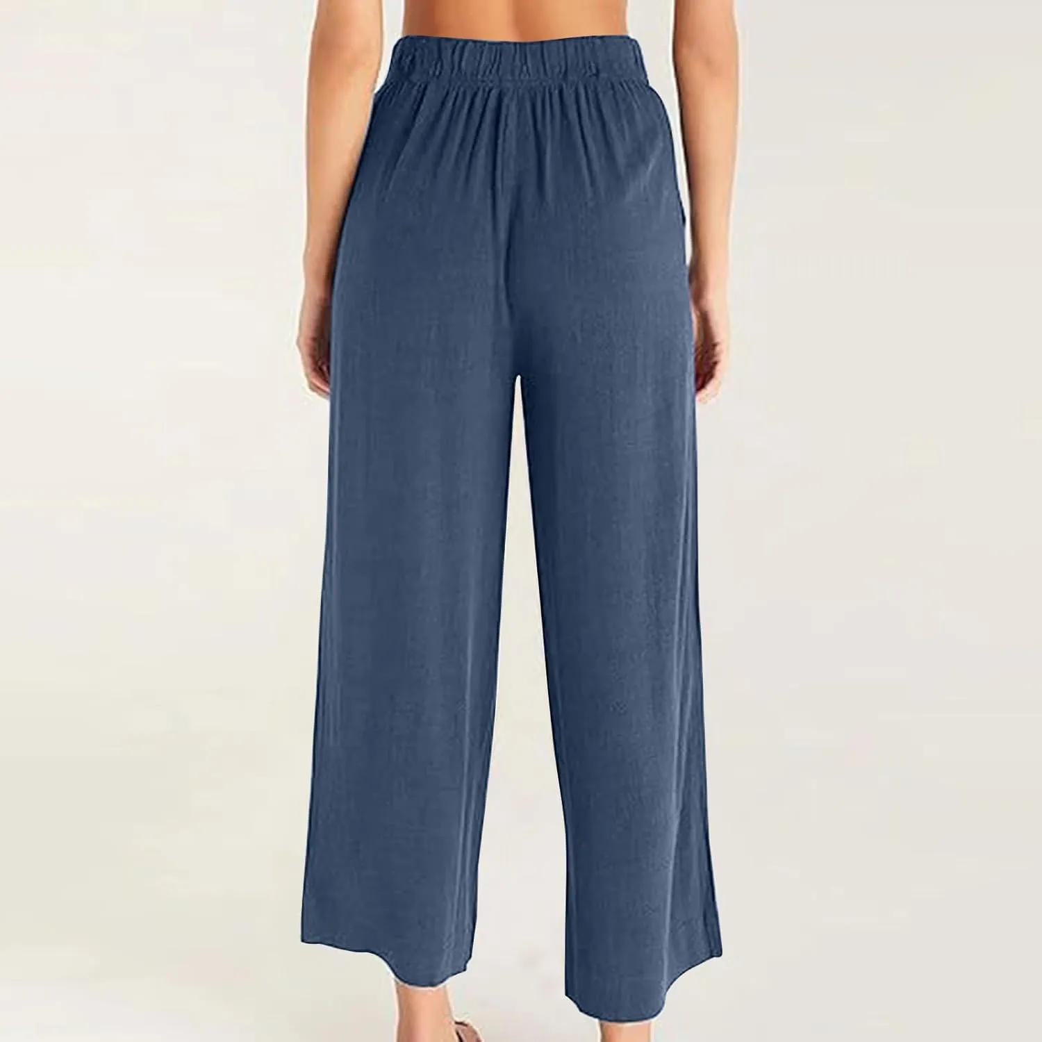 Wide Leg Pants Woman Summer Linen High Waisted Flowy Pleated Capri Pants 2025 Fashion Dressy Casual Cropped Trousers