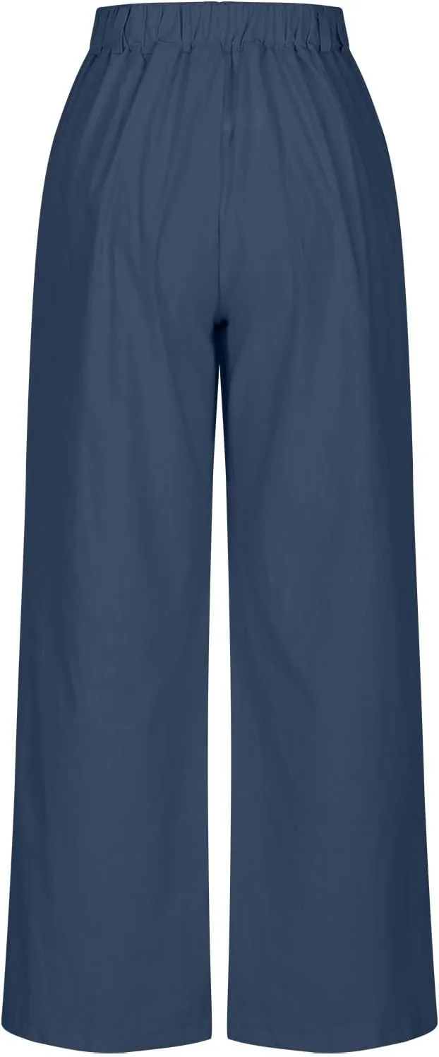 Wide Leg Pants Woman Summer Linen High Waisted Flowy Pleated Capri Pants 2025 Fashion Dressy Casual Cropped Trousers