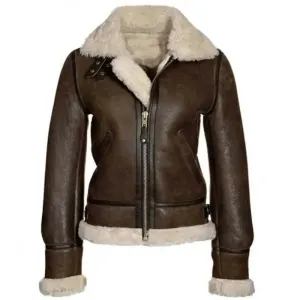 Women's Aviator Shearling B3 Brown Bomber Jacket - Stylish & Warm
