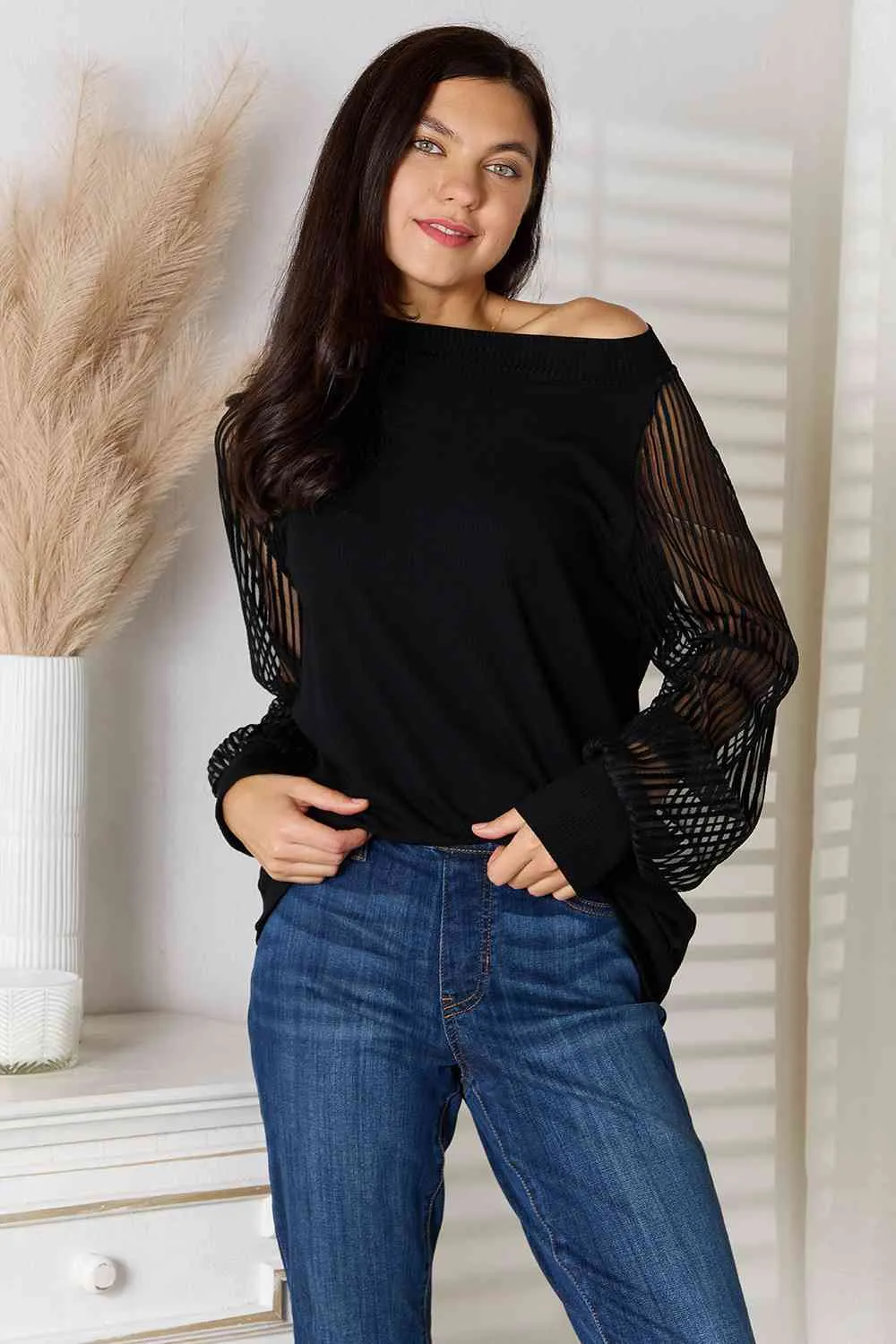 Women's Double Take Round Neck Raglan Sleeve Blouse