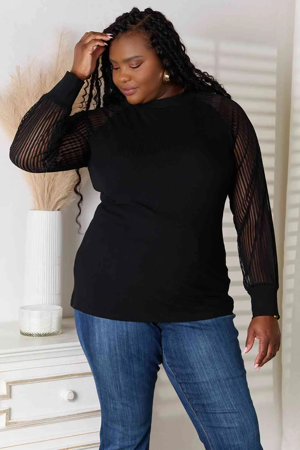 Women's Double Take Round Neck Raglan Sleeve Blouse