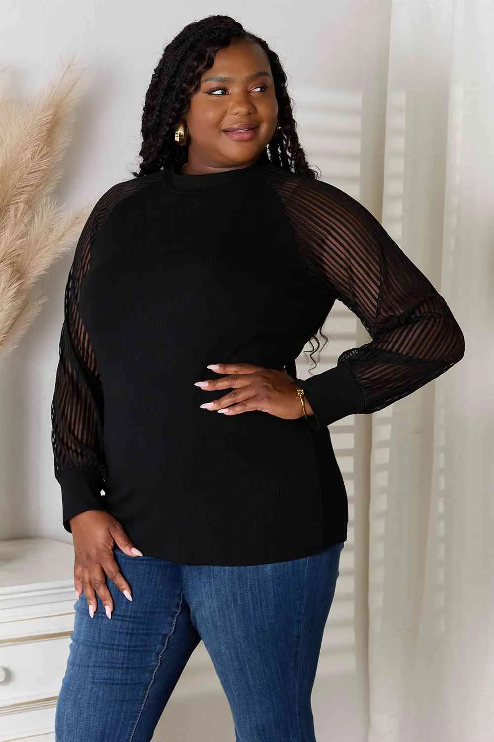 Women's Double Take Round Neck Raglan Sleeve Blouse