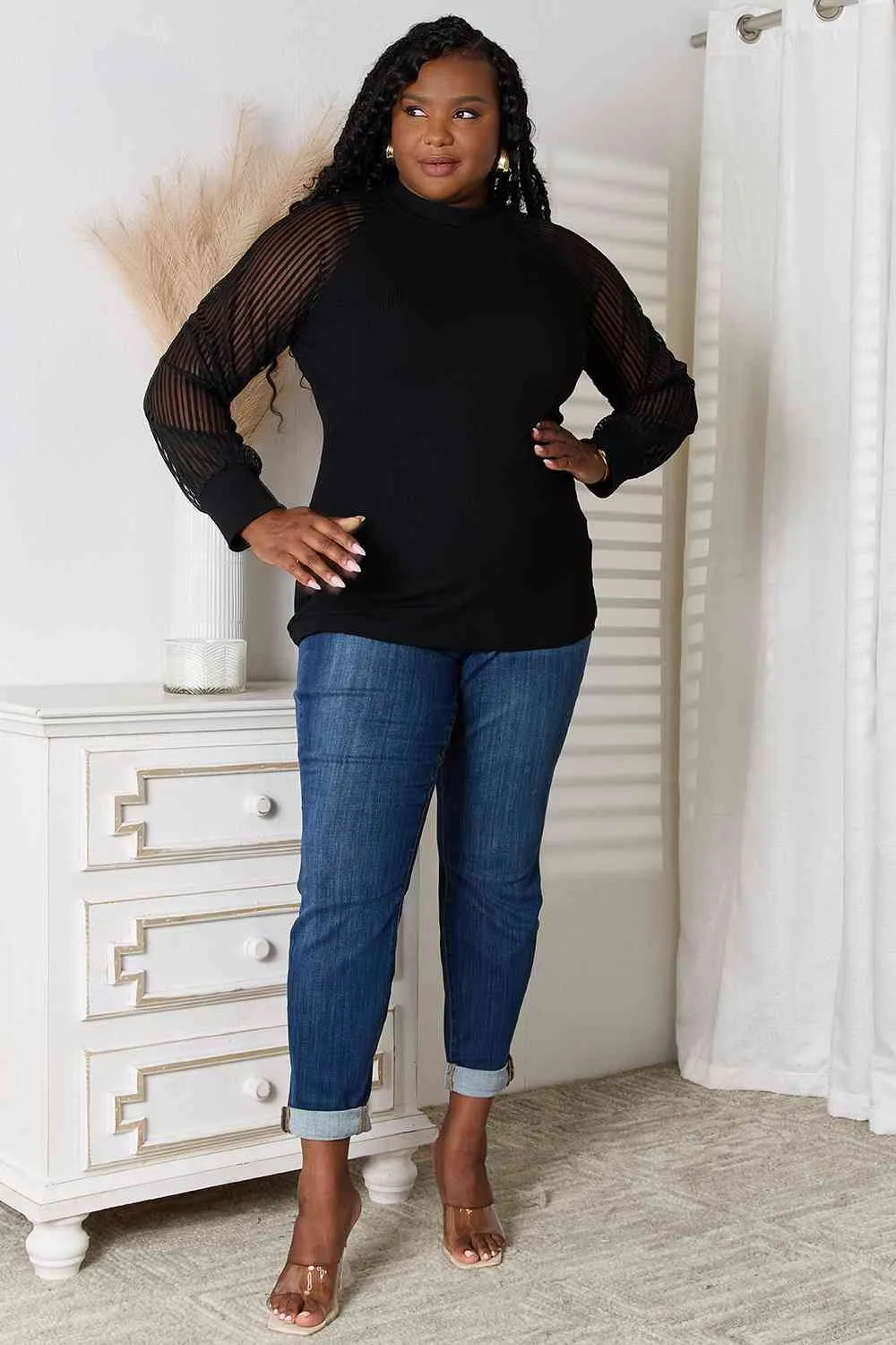 Women's Double Take Round Neck Raglan Sleeve Blouse