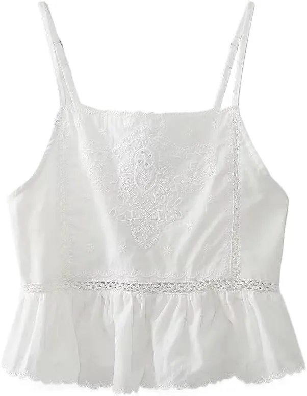 Women's Embroidered Camisole Tops with Adjustable Straps for Vacation Style