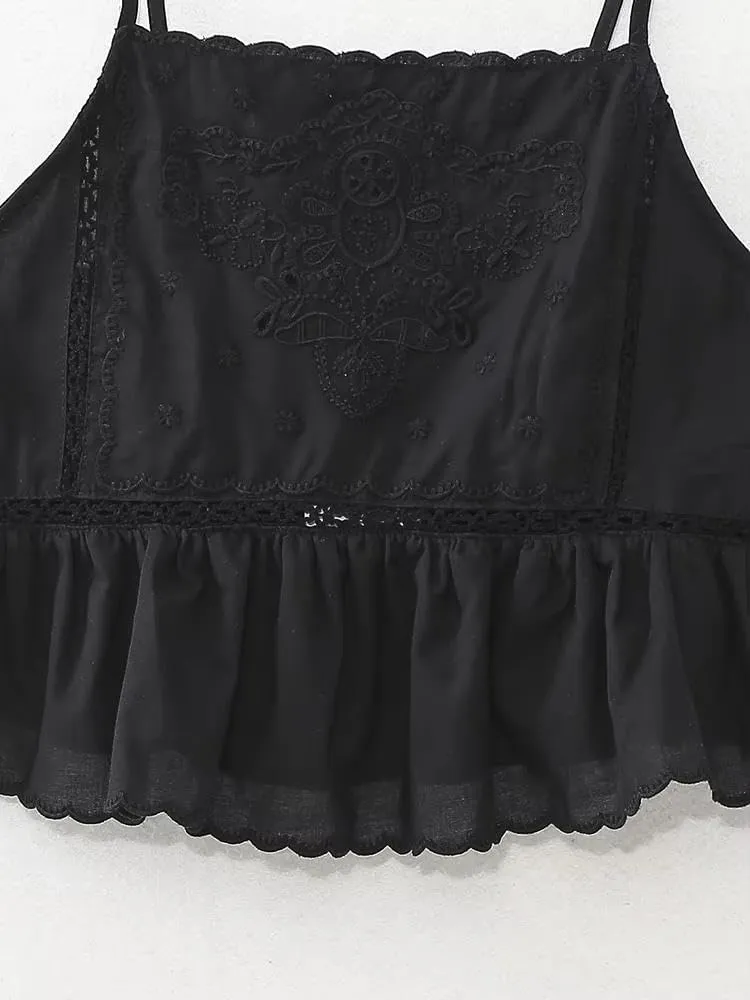 Women's Embroidered Camisole Tops with Adjustable Straps for Vacation Style