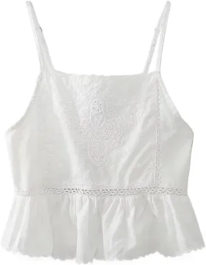 Women's Embroidered Camisole Tops with Adjustable Straps for Vacation Style