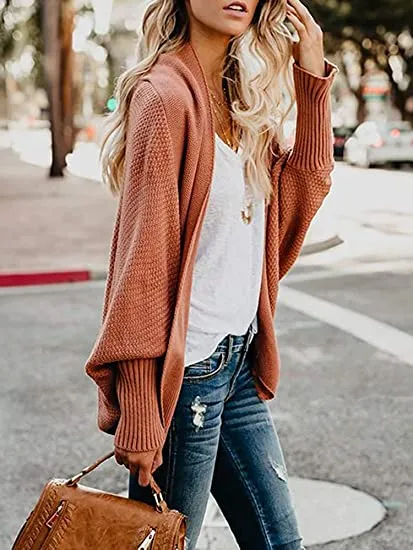 Women's open front batwing cocoon cardigan sweater knitted cardigan for fall/winter