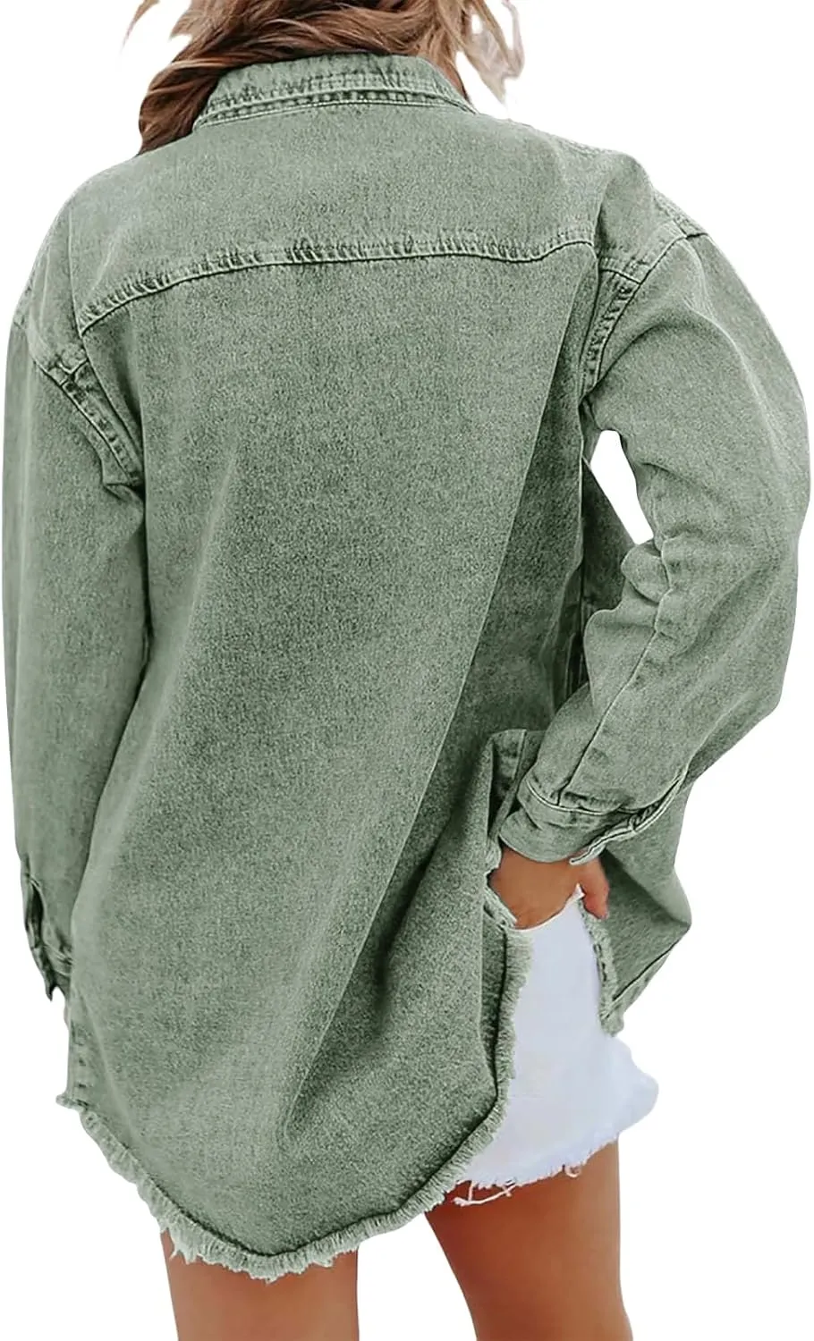 Womens Oversized Denim Jacket Casual Long Boyfriend Button Down Distressed Jean Jacket Fall Shacket Jacket